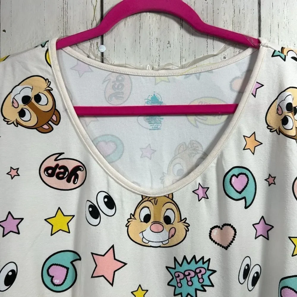 Disney Chip And Dale Graphic Organic Cotton Blend Long Sleeve Pastel Pajama Top